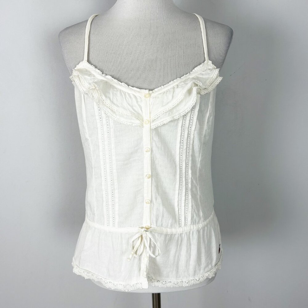 Y2K Hollister Ivory Lace Cami Tank Top Boho Feminine Romantic Size Medium Women'